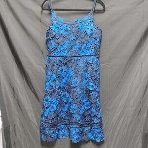 Tahari Blue Floral Lace Spaghetti-Strap Dress